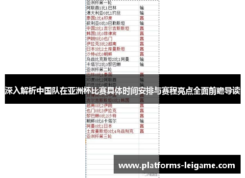 深入解析中国队在亚洲杯比赛具体时间安排与赛程亮点全面前瞻导读 深入解析中国队在亚洲杯比赛具体时间安排与赛程亮点全面前瞻导读