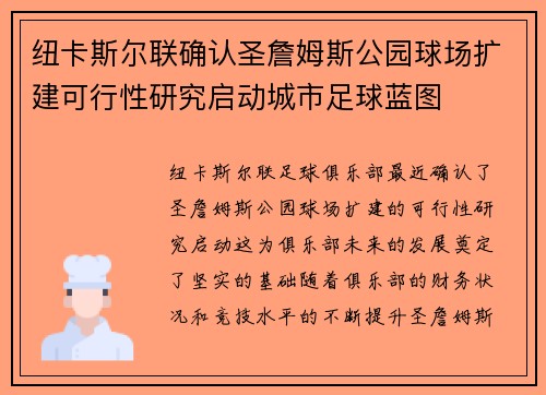纽卡斯尔联确认圣詹姆斯公园球场扩建可行性研究启动城市足球蓝图
